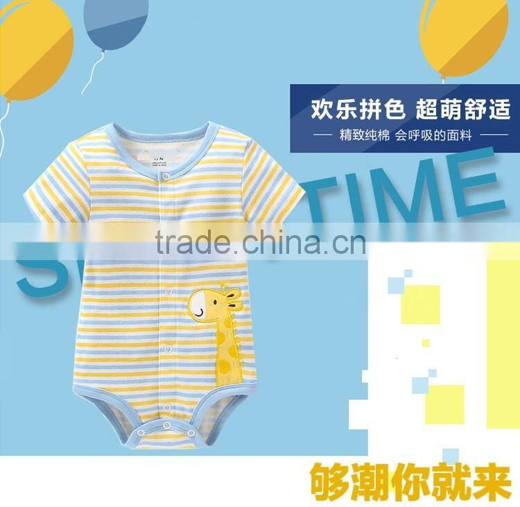 2017 summer new born baby rompers stripe animals pattern kids infants one-piece jumpsuit