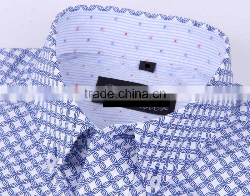 2017 customized printing men's long sleeve shirt with contrast collar and cuff