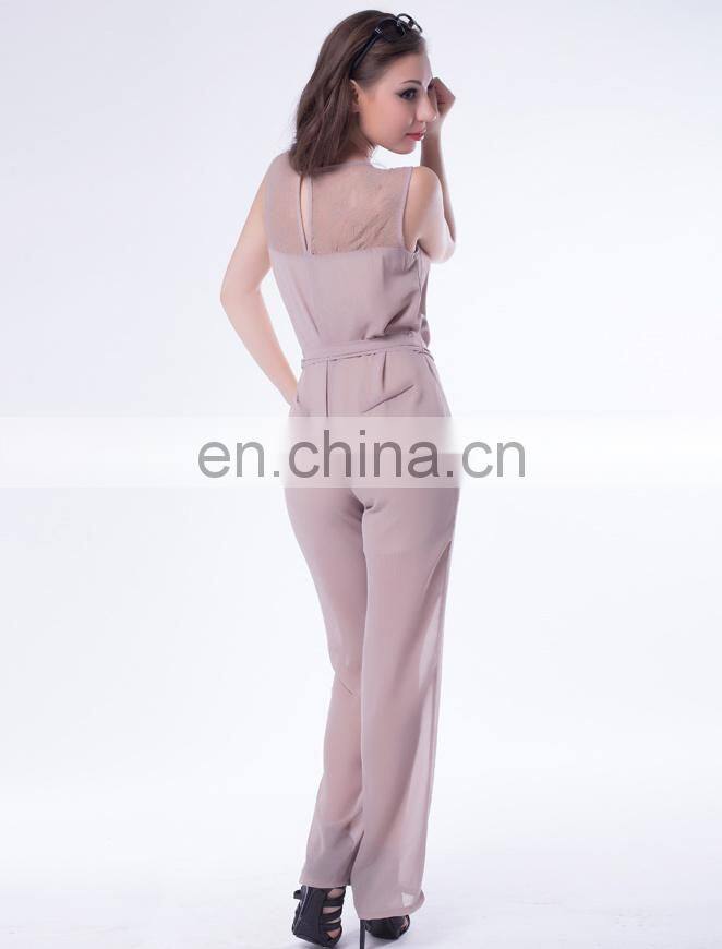 Wholesale factory price elegant pink jumpsuit latest ladies office wear designs