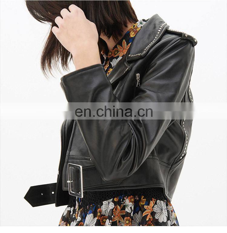 2017 New Fashion Diamond Women Real Leather Jacket Ladies