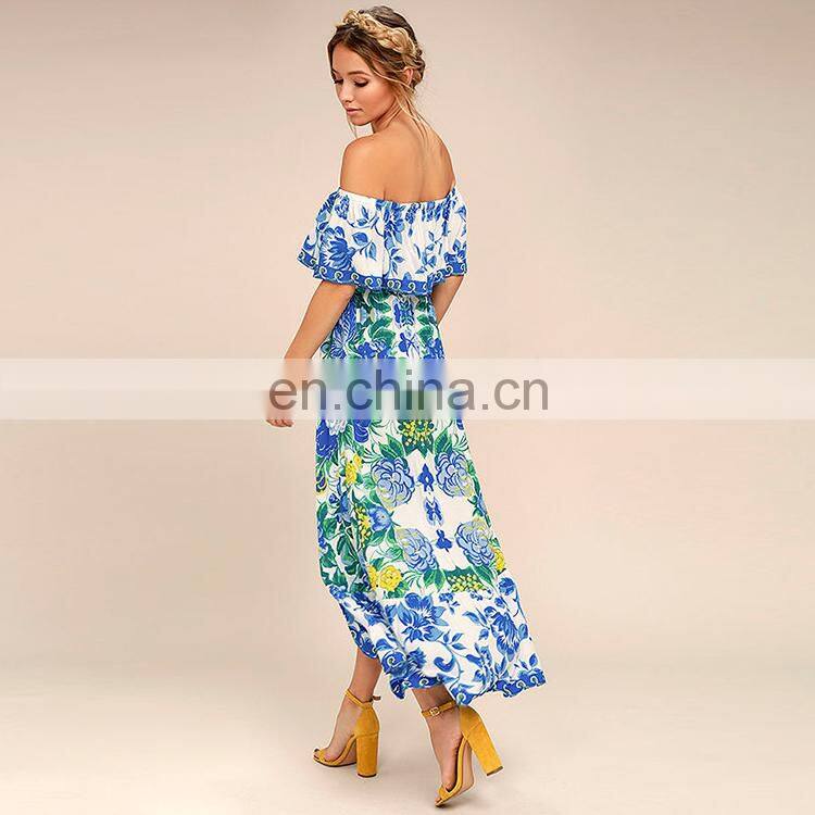 Woman clothes off shoulder ruffle dress slash neck one piece woaman dress