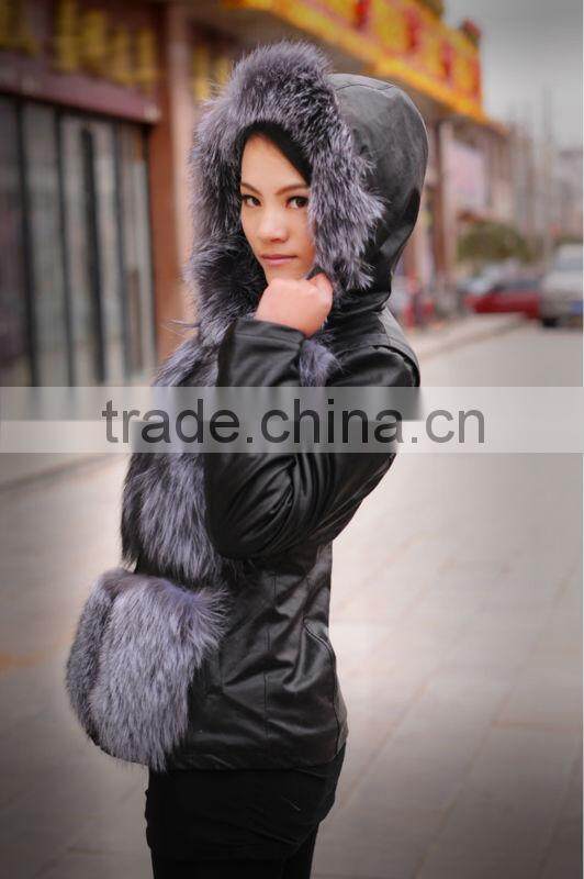Great Fashion Sexy Women Silver Fox Coat