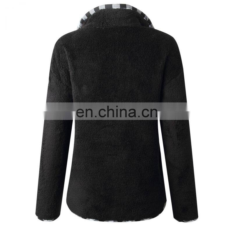 Factory Wholesale Hot sale 2020 Autumn and winter fashion lattice splice pocket button blouse home sweater home comfortable out