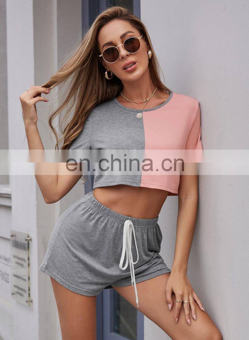 Manufacturer customized LOGO women's spring and summer new casual sports round neck t-shirt 2-piece jogging suit
