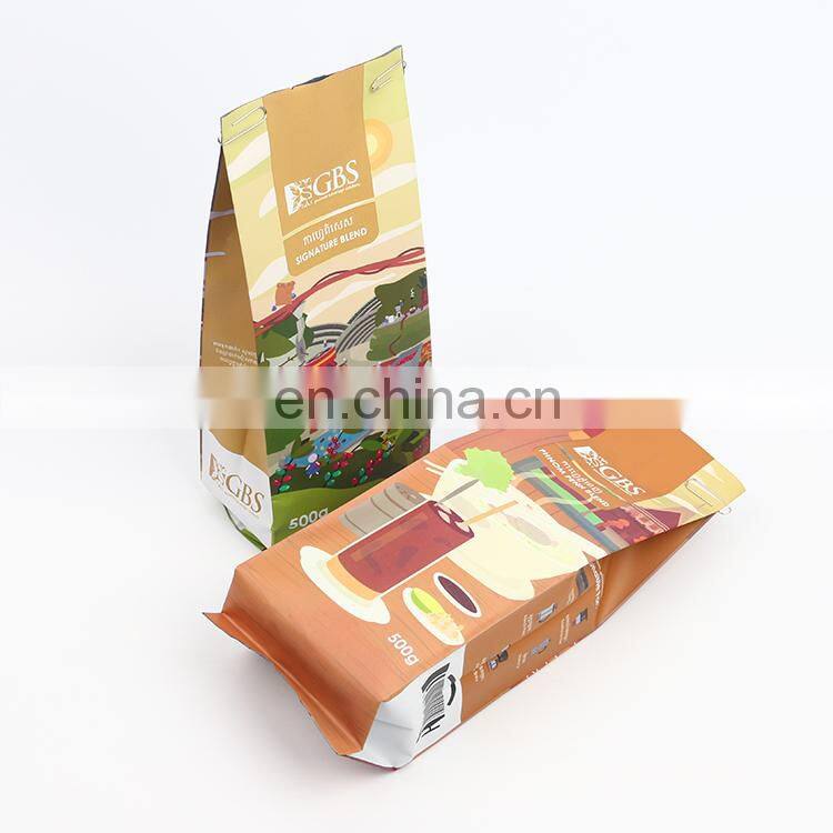 Manufacture Custom printed logo recycle eco-friendly 250g empty coffee bags with valve
