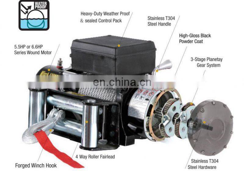 12000lbs Electric Winch 12V 4WD Winch Water Resistant Synthetic Rope Heavy Duty remote