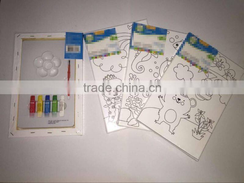 Stretched canvas set with painting and brush for kids DIY
