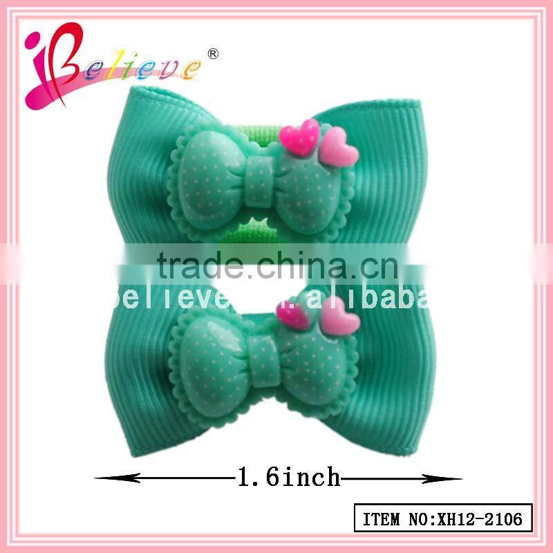 Plastic bow girls ponyholder ribbon bow covered elastic hair bands (XH12-2106)