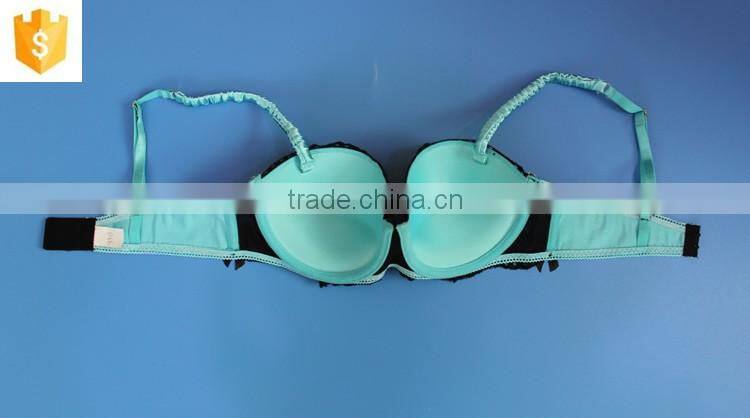 Blue satin mature bra,sexy lace full cup lady bra