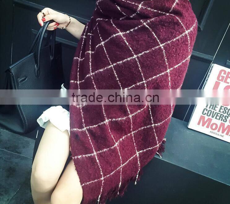New Style Winter Ladies Fashion Tassel Woven Wool Plaid Shawl