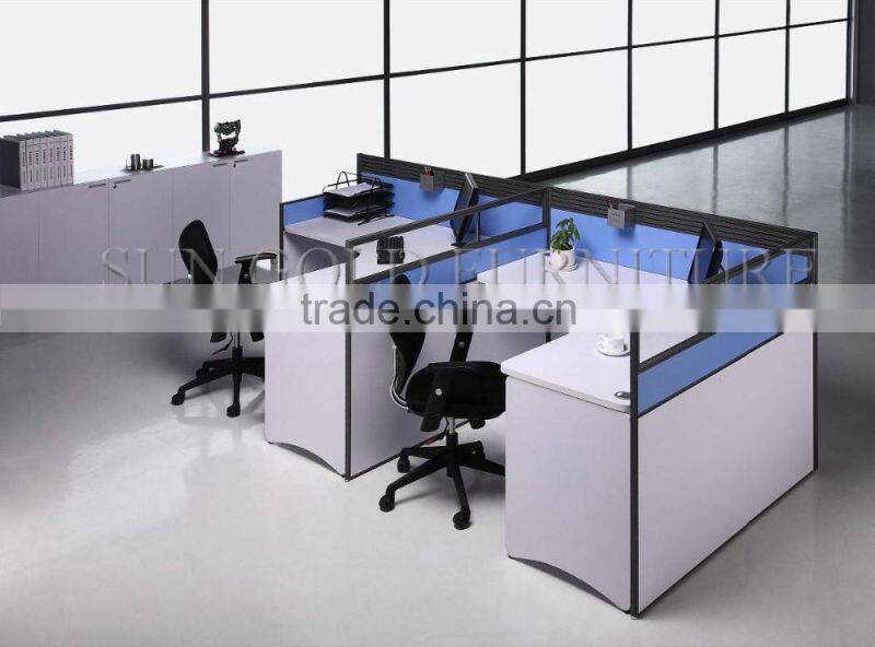 Wood curved office partition for 2 person with drawer (SZ-WST695)
