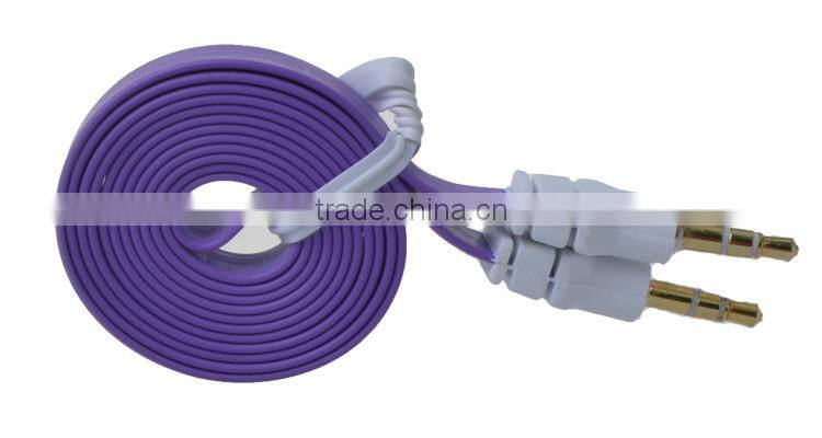 Gold plated Flat aux audio cable 3.5mm audio cable braided 3.5mm stereo jack cable