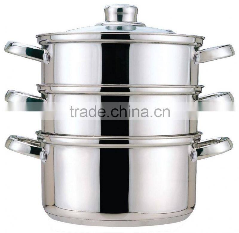 3 layers satin polished stainless steel steam pot with welded handles