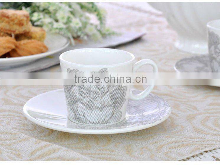 Lovely design bulk ceramic porcelain coffee cups with cup saucers and ladle