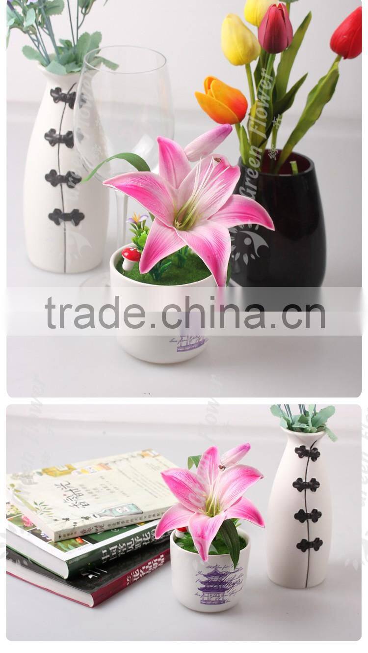 2016 Wholesale Multicolor Latex Artificial PU Flowers Single headed Lily Real Touch Bouquet Wedding Bridal Decor Display Flower