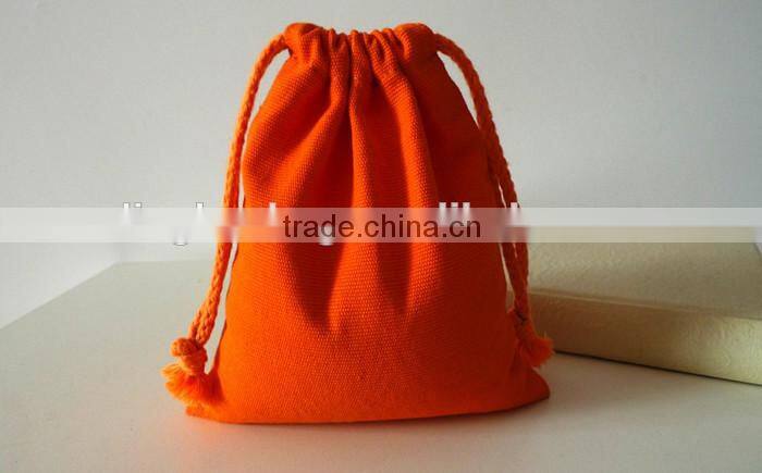 wholesale orange color canvas drawstring gift packing bag