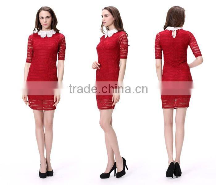 Office Ladies Women Lapel Short Sleeve Above Knee Career Dress