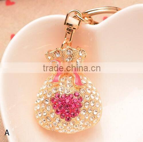 Fashion gift lucky purse Rhinestone gold plate keychain/