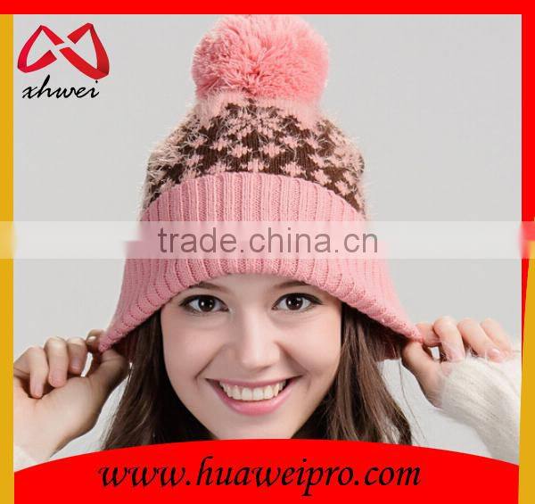 Trendy Animal Fur Ball Hat Fluffy Raccoon Pom Poms Knit Hat jacquard Beanies