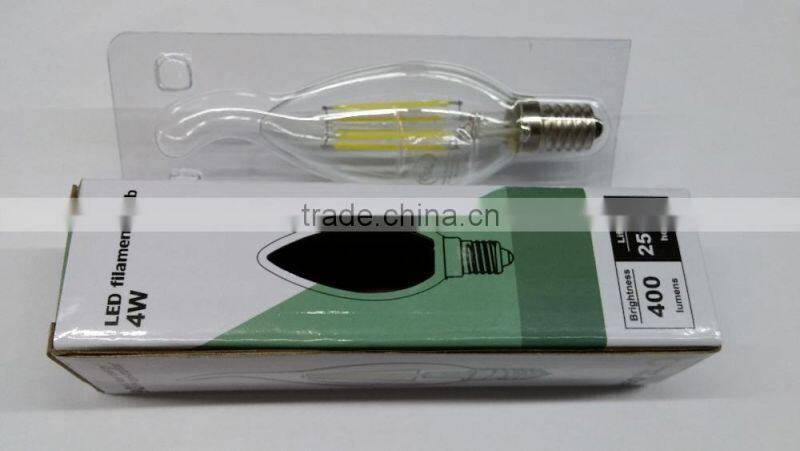 4w curved filament led candle bulb