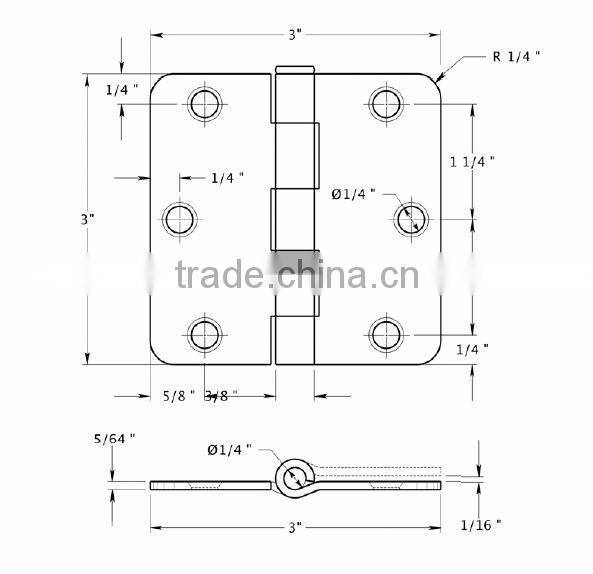 Nickle Full Mortise Hinge, 3.5" x 3.5" with 5/8" Radius Corners and 5 Knuckles