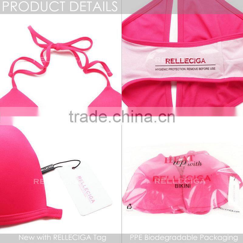 RELLECIGA 2016 Watermelon Red Push-up Triangle Top Swimwear with Adjustable Halter Strap & Brazilian Cut S