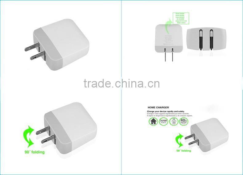 Dual port portable phone charger with folded plug home charger