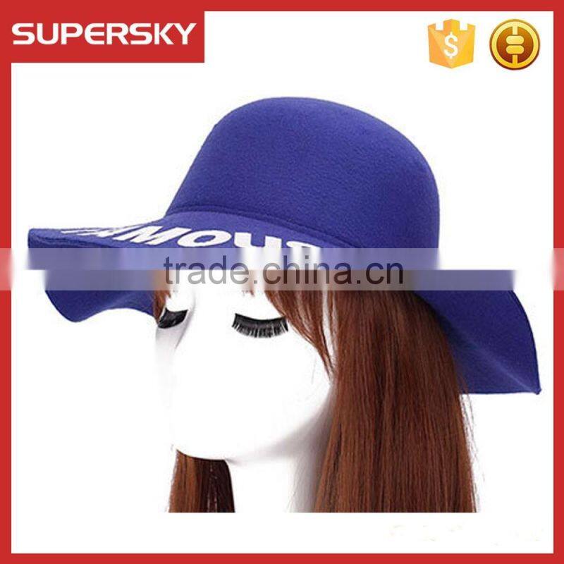 K-109 Girl vintage homburg women decorate fedora jazz hats flat wide brim fedora felt hat