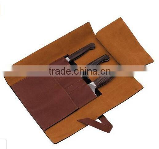 Custom High Quality leather Knife Case Set , Durable leather knife roll bag