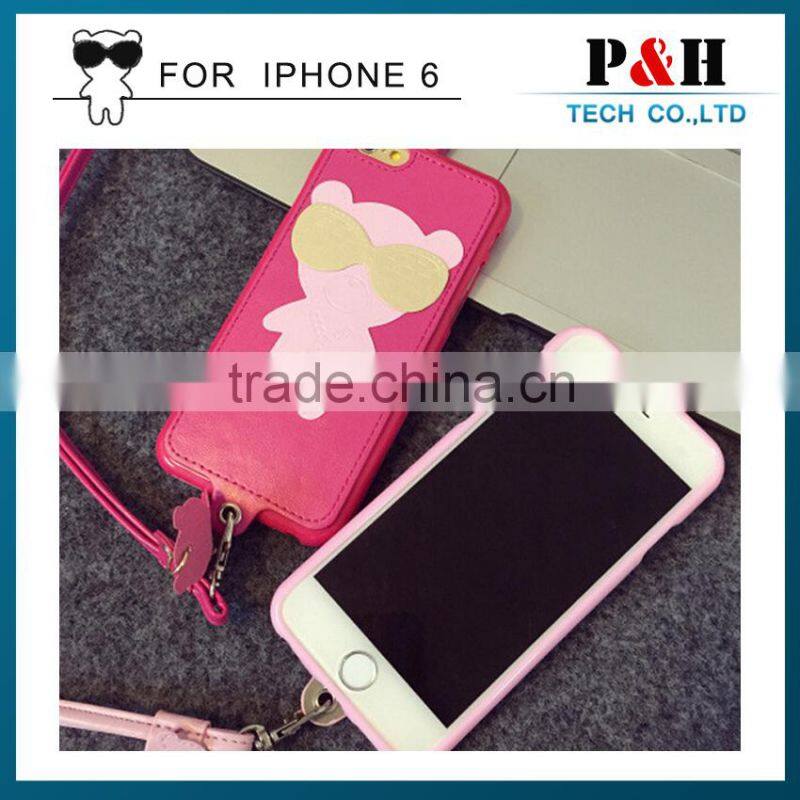 Factory manufacture cute leather phone case for apple iPhone 6 back covers