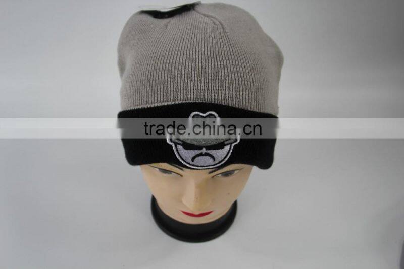 Good quality grey and black cuff winter wool hats wholesale