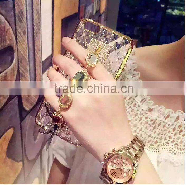 Fashion Electroplate Diamond carnelian phone Soft cover Case with logo window for iphone 6