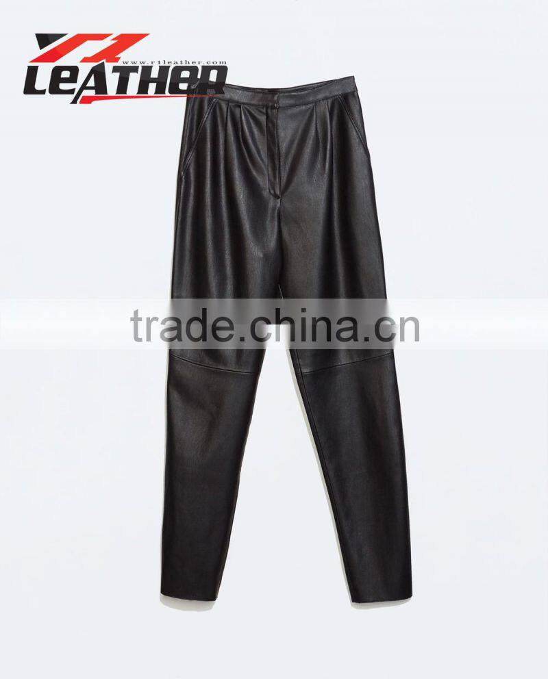 New Mens Women Red PU Faux Leather Jogger Quilted Zipper Pockets Drawstring Semi Drop Crotch Jogger Leather Pants