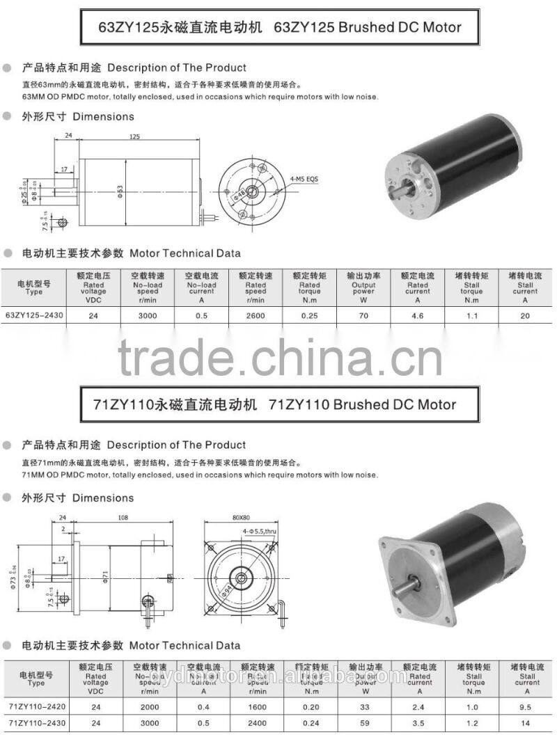 63ZY( 63mm OD ) DC Motor 12V 100W