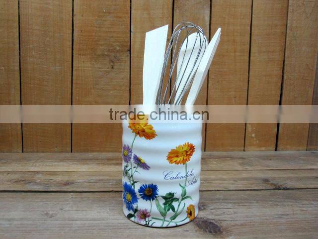 New cheap decal ceramic kitchen untensil holder with tools