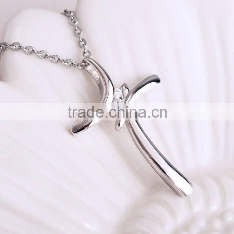 Women's Sterling Silver Cubic Zirconia Three-Stone Cross Pendant Necklace