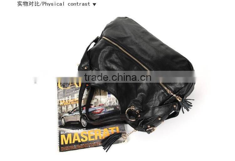 Black customised genuine leather handbag travel kit bag women tote bag