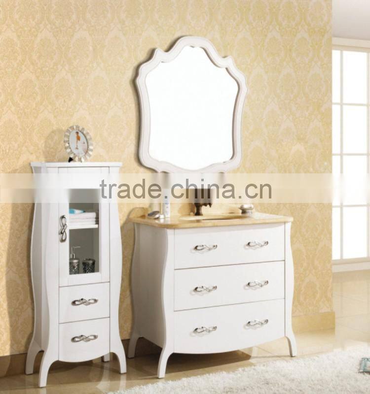 2016 White Painting Floor Standing Bathroom Cabinet With Side Cabinet