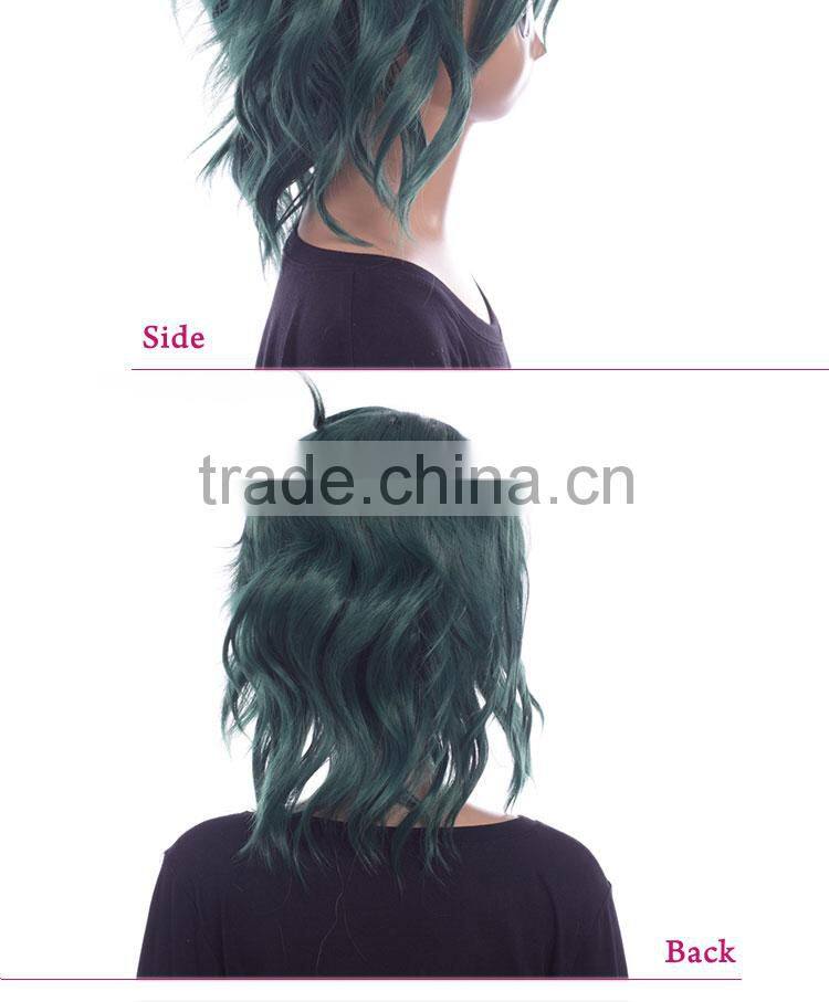 Quality guaranteed synthetic cosplay dark green wig