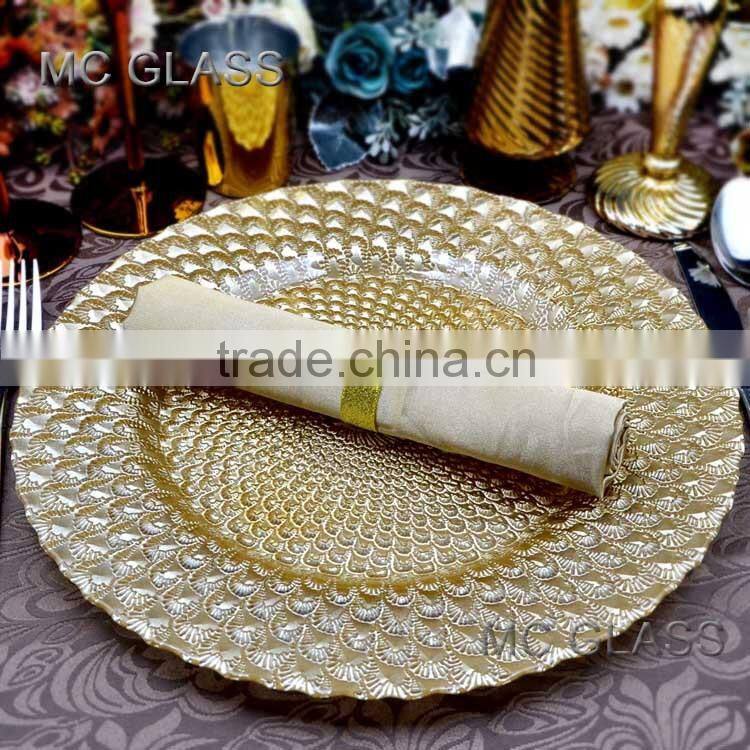 Wholesale Tableware Elegant Events and Party Decorative Gold Glass Wedding Charger Plate
