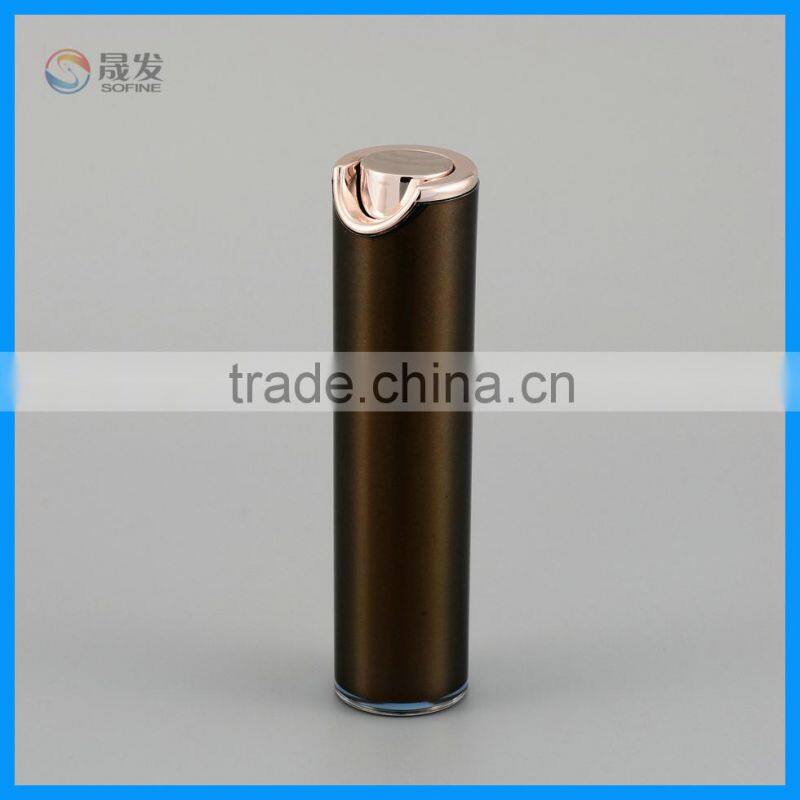 Round as empty plastic cosmetic pump bottle