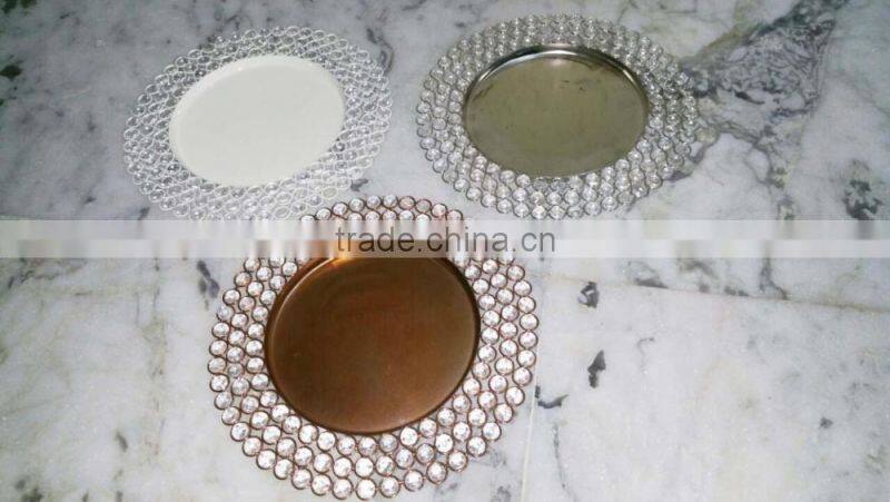 Wedding crystal charger plate gold, white crystal charger plate