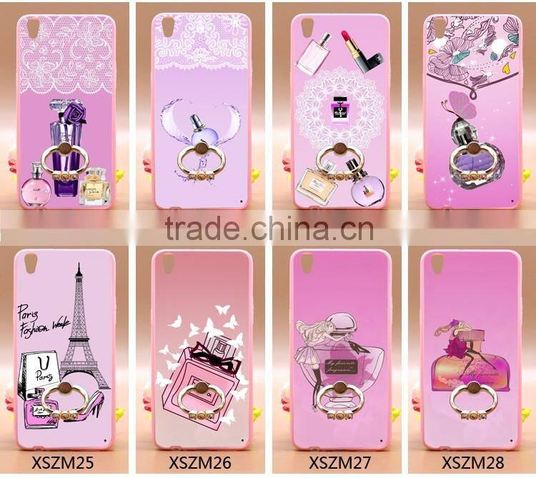 Fashion Luxury Perfume TPU+PC Hybrid Phone Case Built-in Ring Bracket For Oppo R9 Plus
