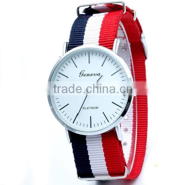 2016 New Arrivals Striped Canvas Geneva Watch Price
