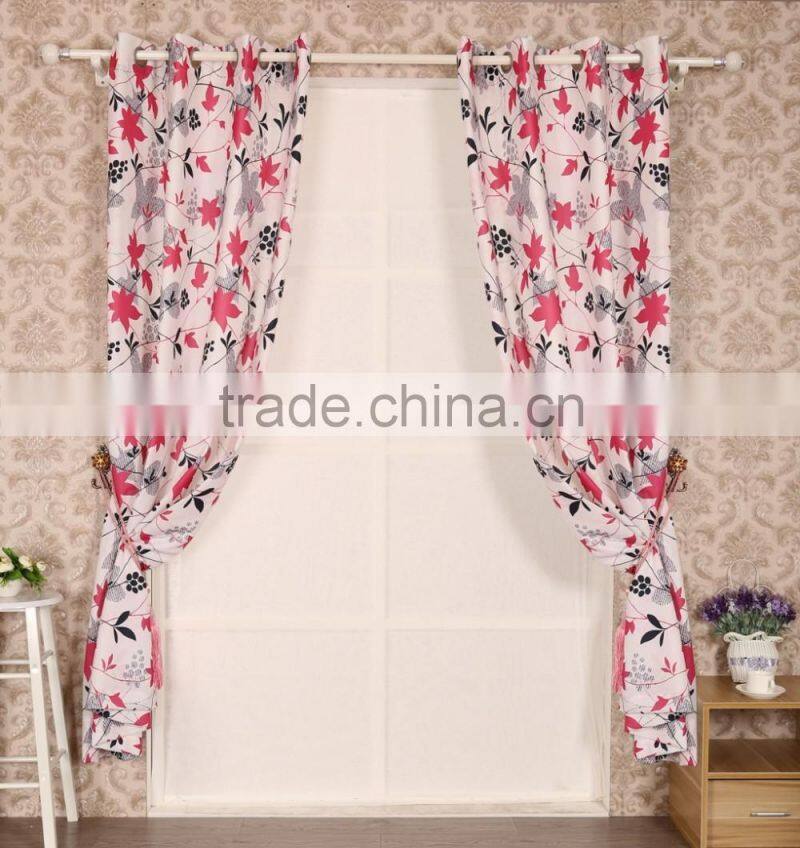 T/C Fabric Maple Leaf Printed Curtain Panel Drapes Drapery
