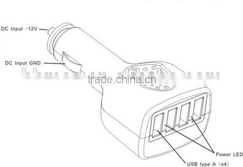 Top sales 5V 4 port electric car charger car charger 2.4