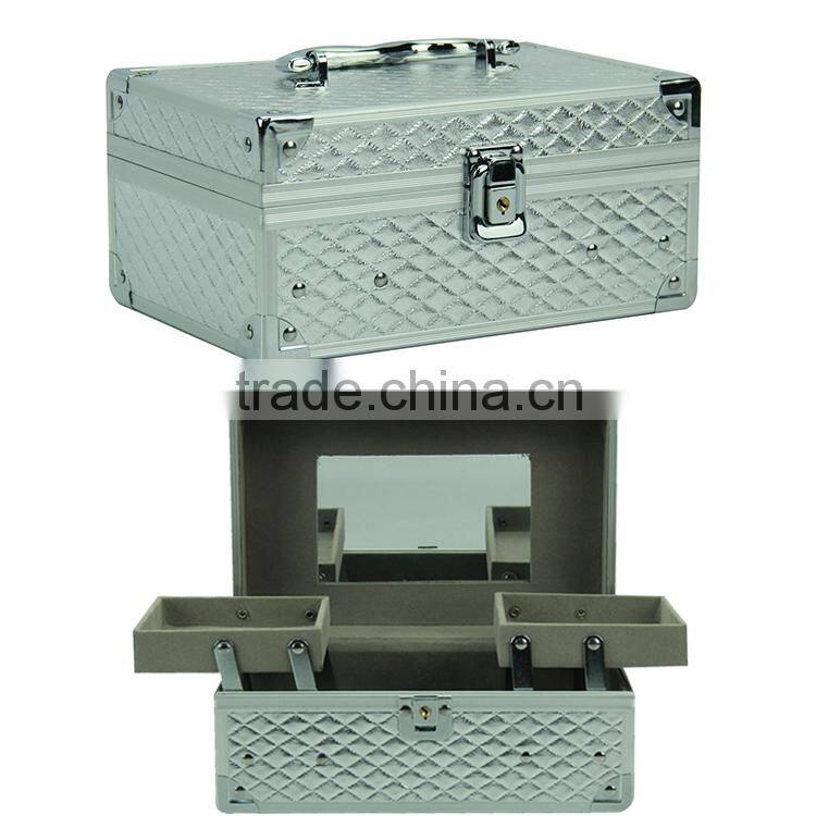 China Manufacturers Double Layer Silver Check Jewerly Box With 2 Tray