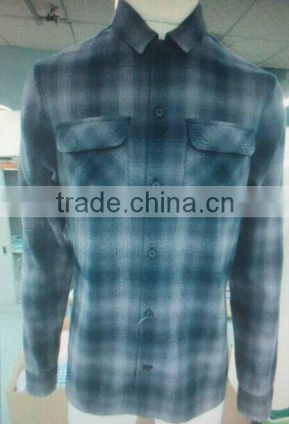 100%cotton grey check yarn dye men's long sleeve patch chest pocket shirt