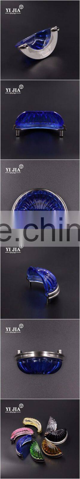 light blue half round brushed satin nickel glass knob