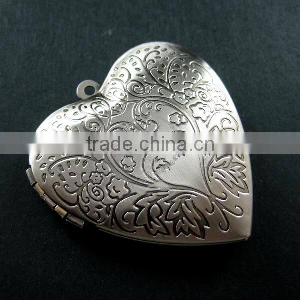39mm big flower heart shape vintage style antiqued silver flower photo locket DIY pendant charm jewelry supplies 1133004